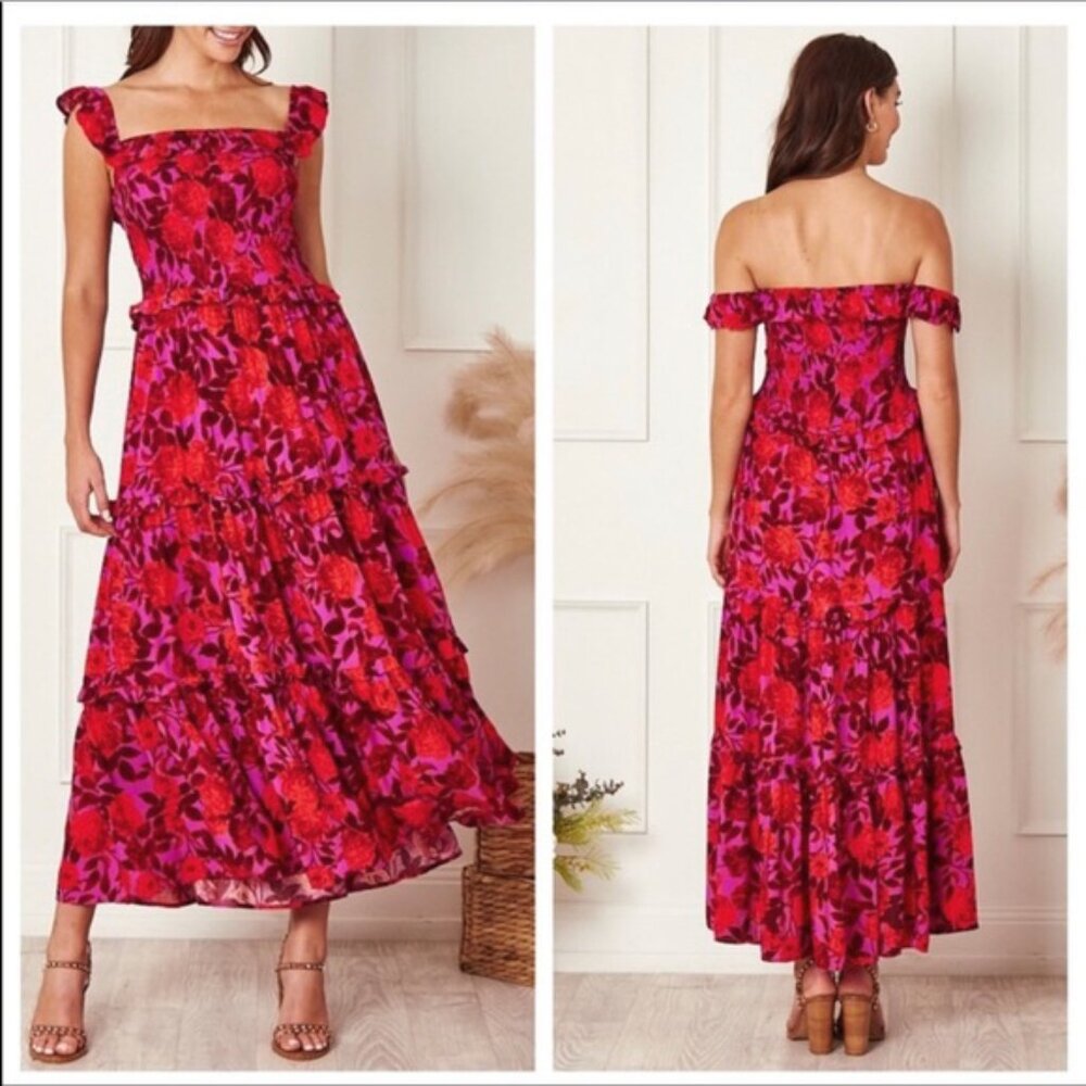 Anthropologie Abel the Label Red and Purple Floral Dress